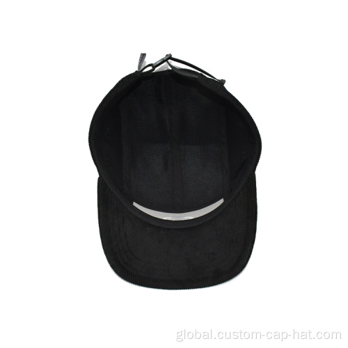 Custom 5 Panels Camp Cap Black Corduroy 5 Panel Camper Hats Manufactory